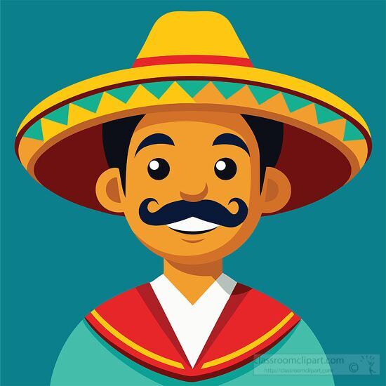 cartoon style portrait of a Mexican man in traditional clothing a