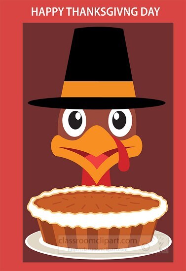 cartoon style turkey wearing hat happy thanksgiving day