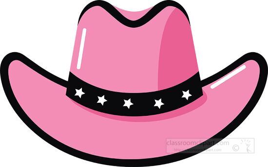 cartoon styled pink cowboy hat with black decorative band and wh