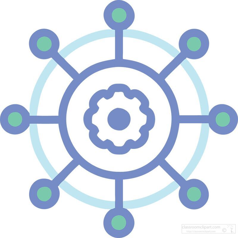 central gear with surrounding nodes representing connectivity