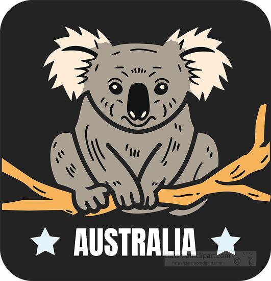 charming cartoon koala sitting on a branch