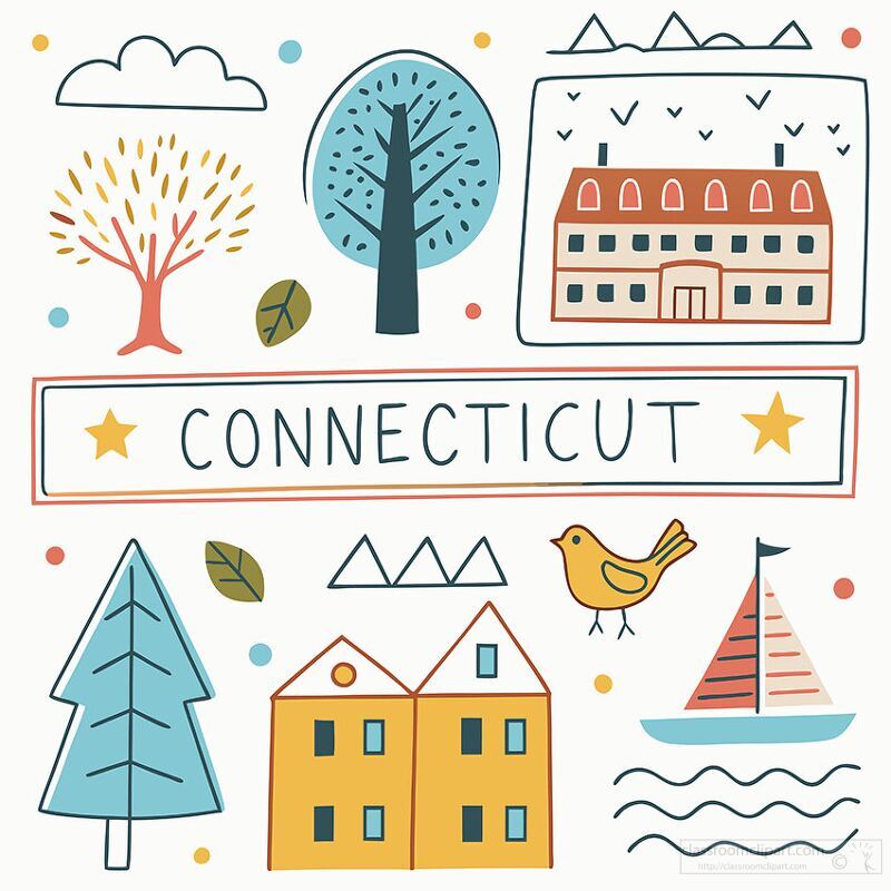 Charming Connecticut illustrations featuring nature and buildings