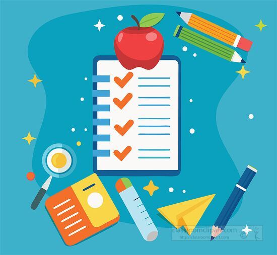 checklist for back to school with colorful educational icons