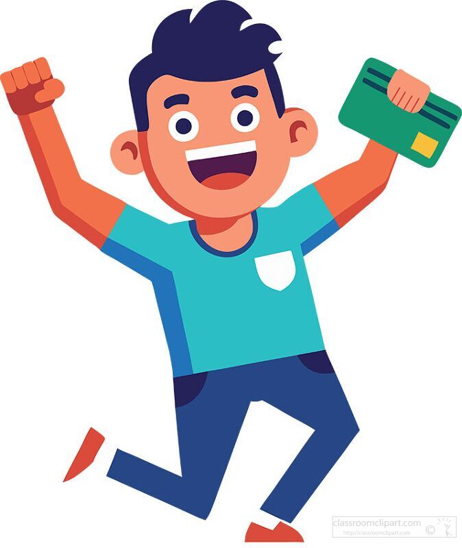 Cheerful Man Holding Green Bank Card Clipart