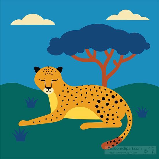 cheetah rests quietly under a tree in this colorful vector image