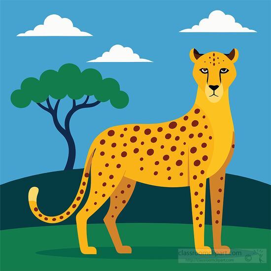 cheetah stands alert in africa with rolling hills