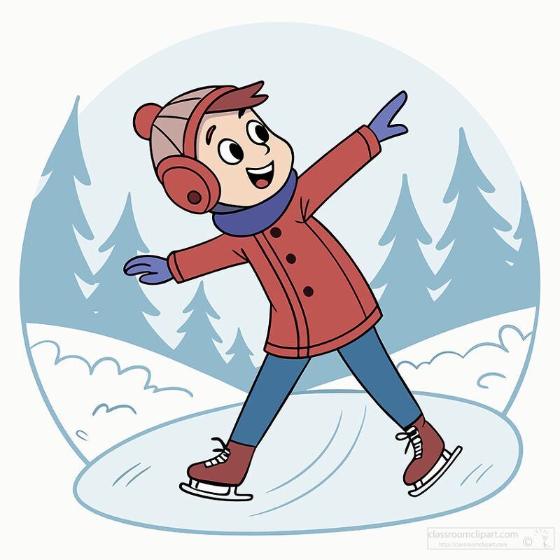 child dressed warmly in a red coat and earmuffs iceskates