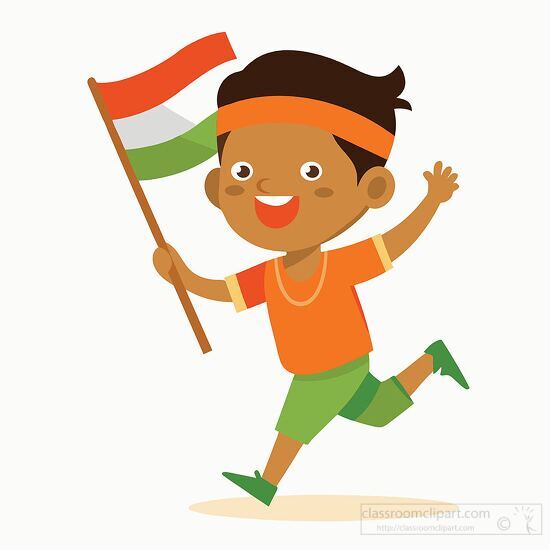 child is running with a flag of india