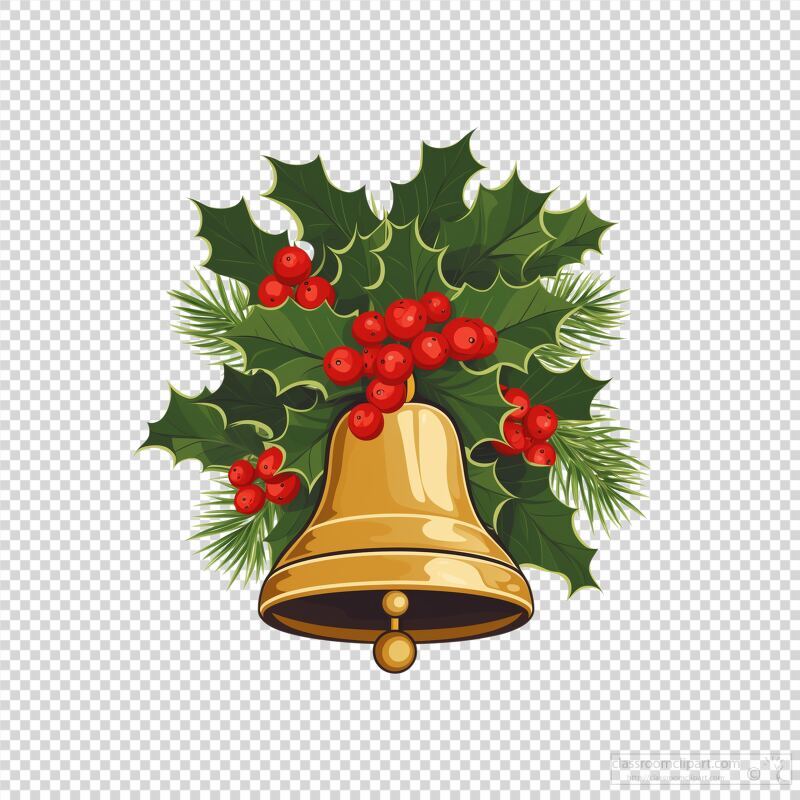 Christmas Bell Surrounded by Holly and Berries