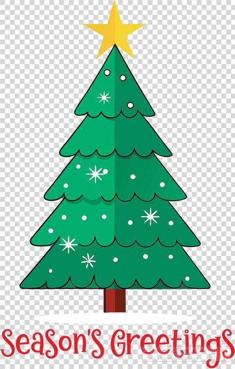 Christmas tree with a star on top decorated with text Seasons Gr