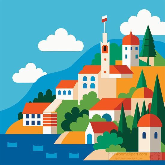 church and houses on the coast of croatia