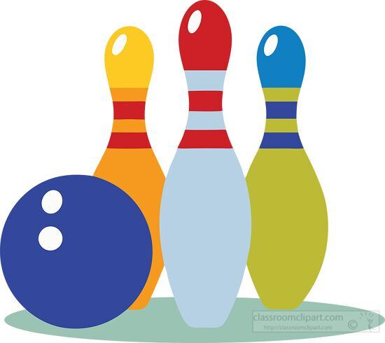 classic bowling set with a blue ball and three colorful pins