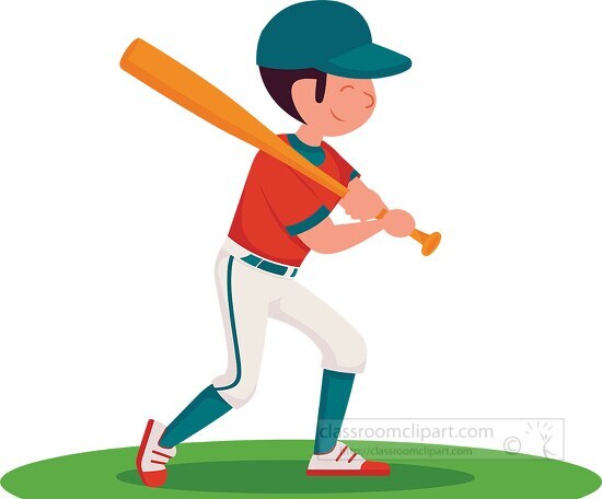 clipart of a focused baseball batter in mid swing, dressed in a