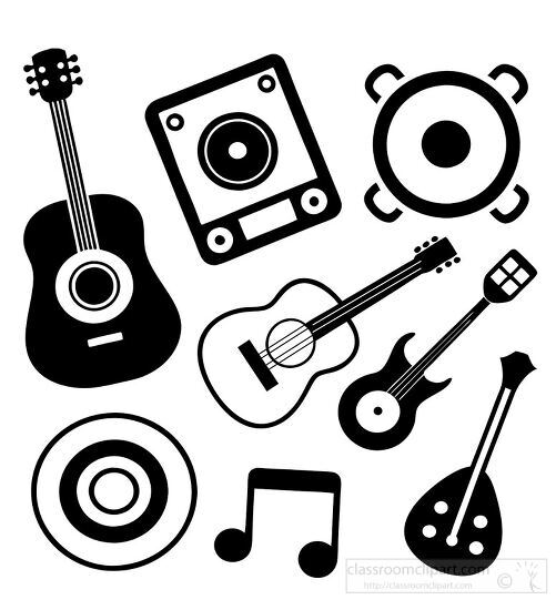 collection of black musical instrument icons