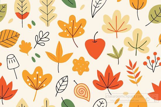 collection of hand drawn autumn leaves pattern