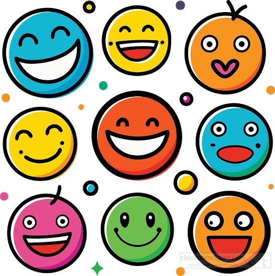 collection of vibrant smiley faces