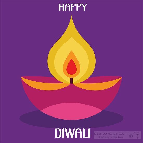 colorful Diwali lamp with a bold flame and Happy Diwali