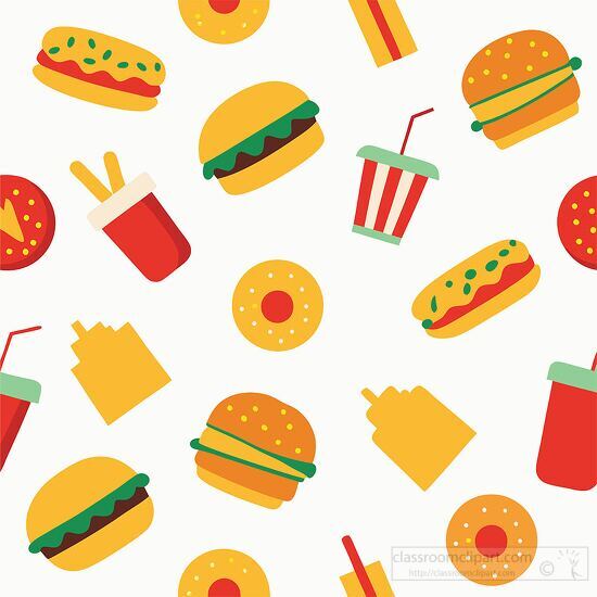 colorful fast food vector pattern with burgers hotdogs fries and