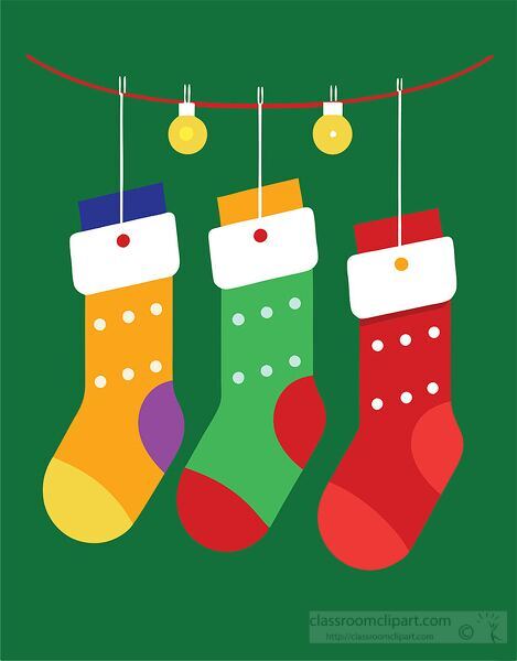 colorful hanging holiday stockings with decorative patterns