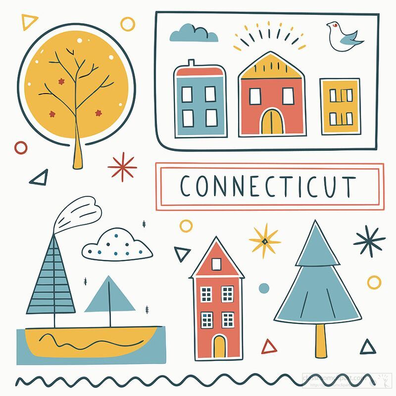 Colorful illustrations celebrating the charm of Connecticut state