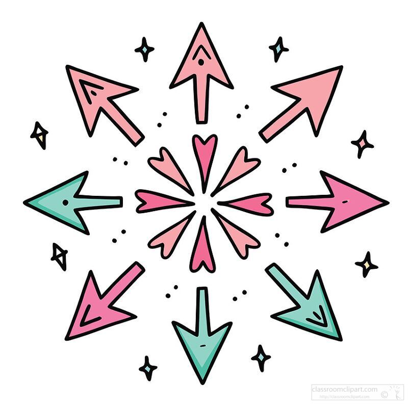 mix of colorful arrows pointing in different directions with decorative elements clipart