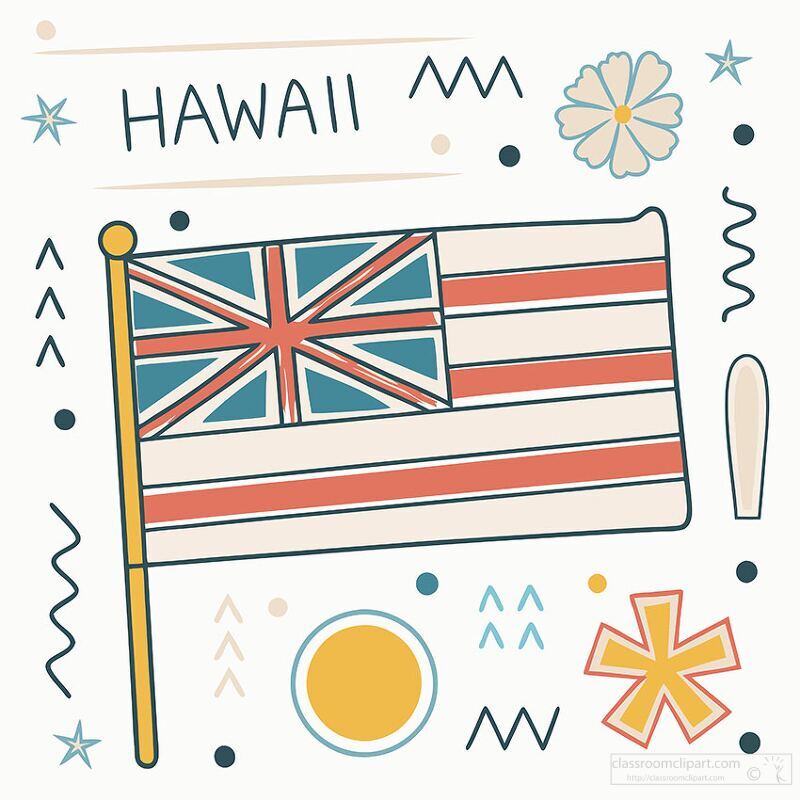 Colorful representation of Hawaii flag and cultural symbols