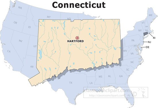 Connecticut state large usa map clipart