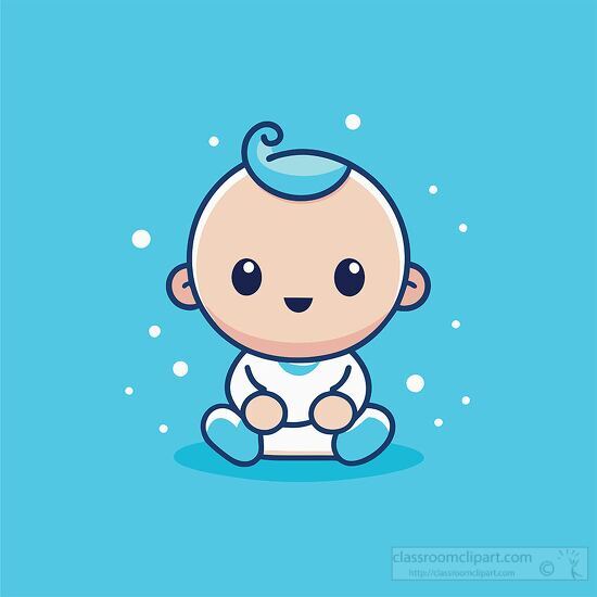 cute adorable baby boy with diaper sits on a blue background