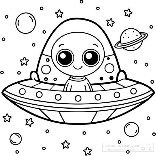 cute alien illustration in a spaceship flying through space