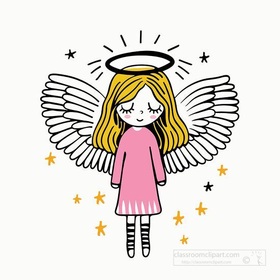 cute angel with golden hair and halo with stars clipart