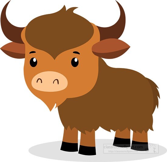 cute baby brown yak with horns Clipart