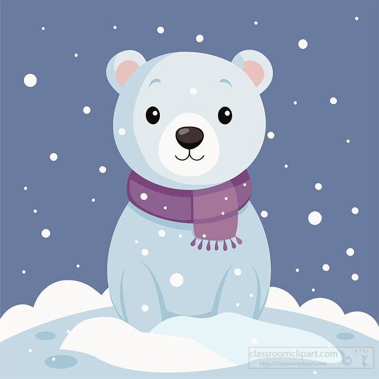 cute baby polar bear enjoys the snowy weather with a warm scarf