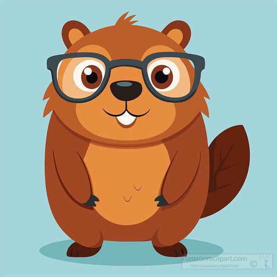 cute beaver wearing glasses and standing with a friendly smile