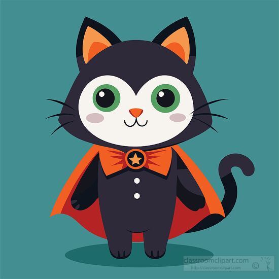 cute black cat dressed in a Halloween vampire costume