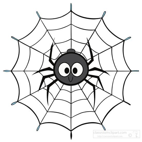 cute black spider on a web clipart