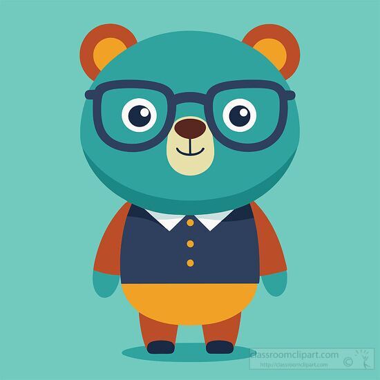 cute blue bear wearing glasses standing happily