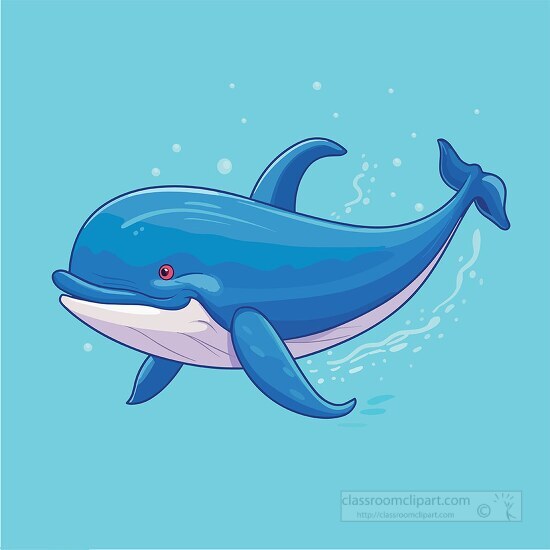 cute blue whale surrounded by bubbles swimming in the water