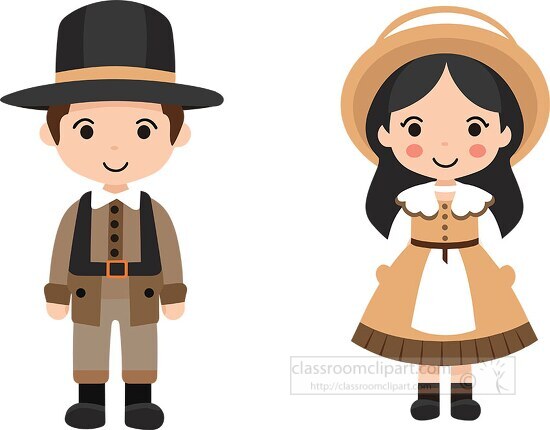 cute boy and girl pilgrim thanksgiving clipart 7