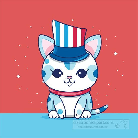 cute cat wears a striped hat with patriotic colors