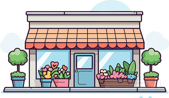 cute city flower shop with plants outside the building