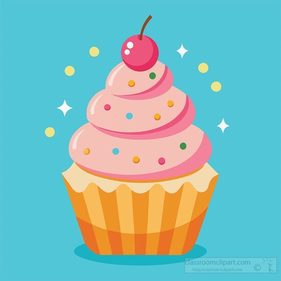 cute cupcake topped with a swirl of cream blue background