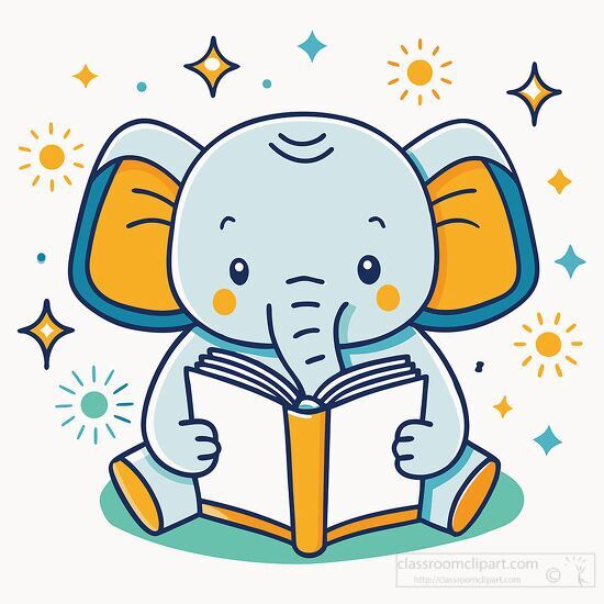 cute elephant reading a book