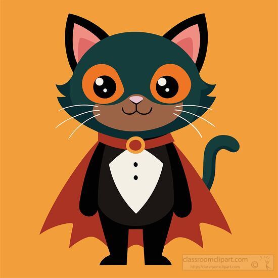 cute halloween cat with big eyes wearing red vampire cape