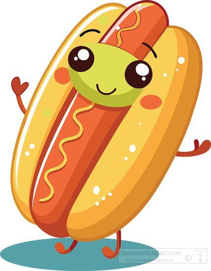 Cute Hot Dog Character with Mustard