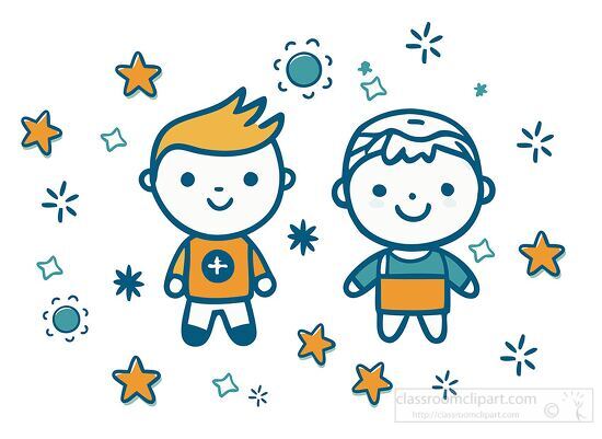 cute illustration of two children standing together