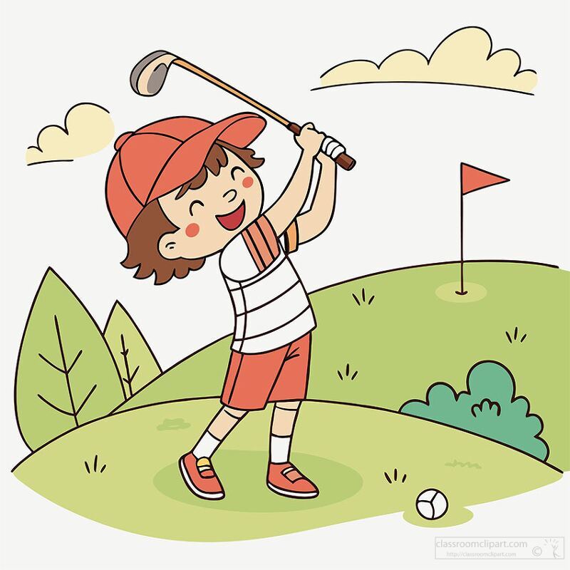 Cute Little Boy Playing Golf on a Sunny Day Clipart