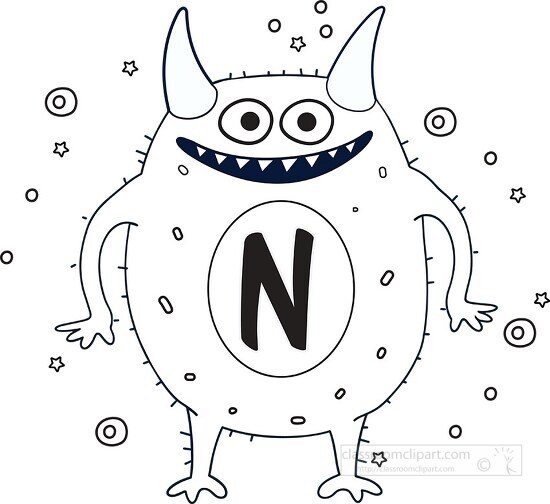 cute monster with the letter N black outline