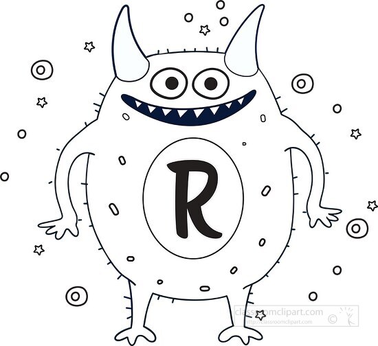 cute monster with the letter R black outline