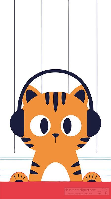 cute orange cat wearing headphones