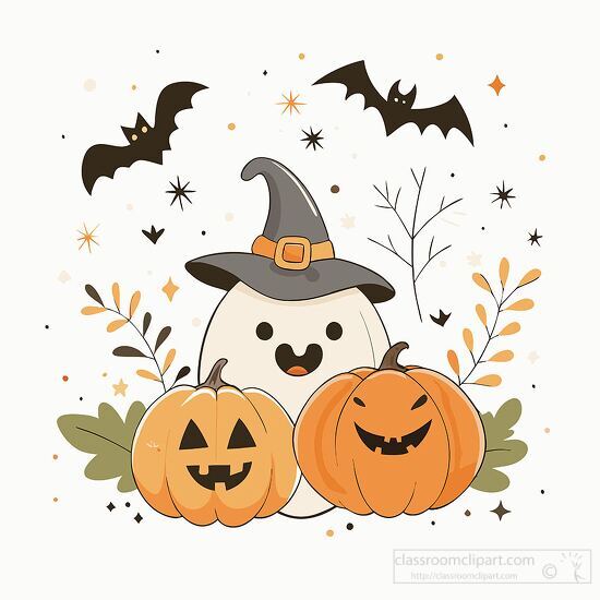 cute poses with pumpkins surrounded by bats and autumn leaves